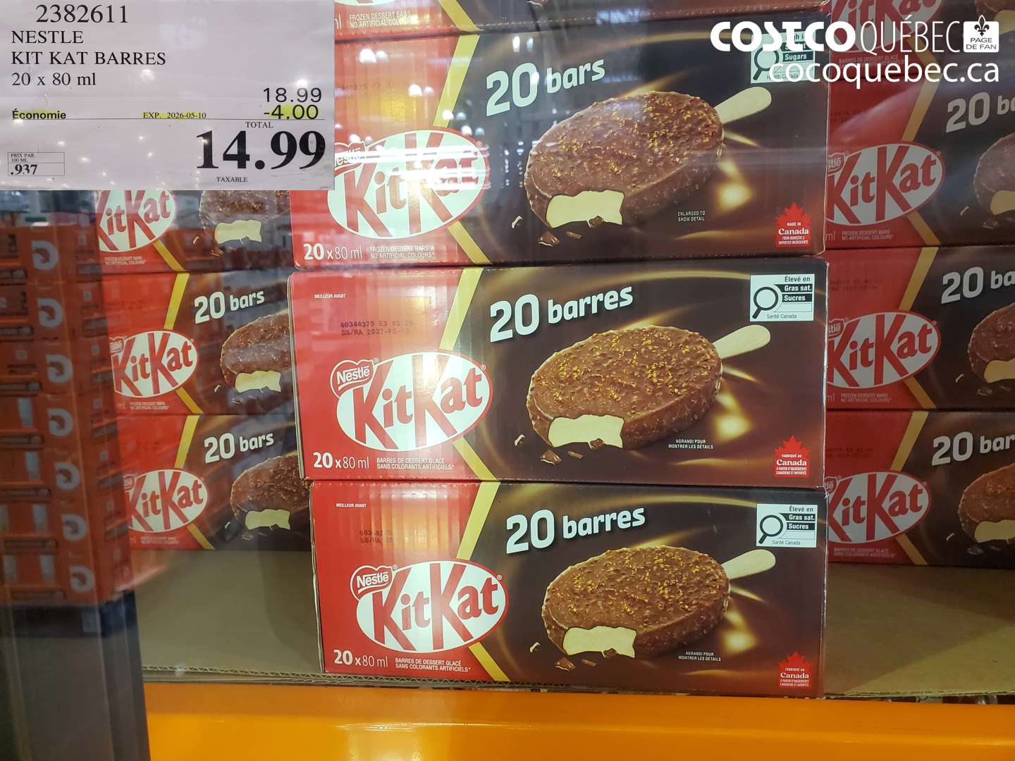 2382611 NESTLE KIT KAT BARRES 20 X 80 ML ($4.00 INSTANT SAVINGS EXPIRES ON 2026-05-10) $14.99