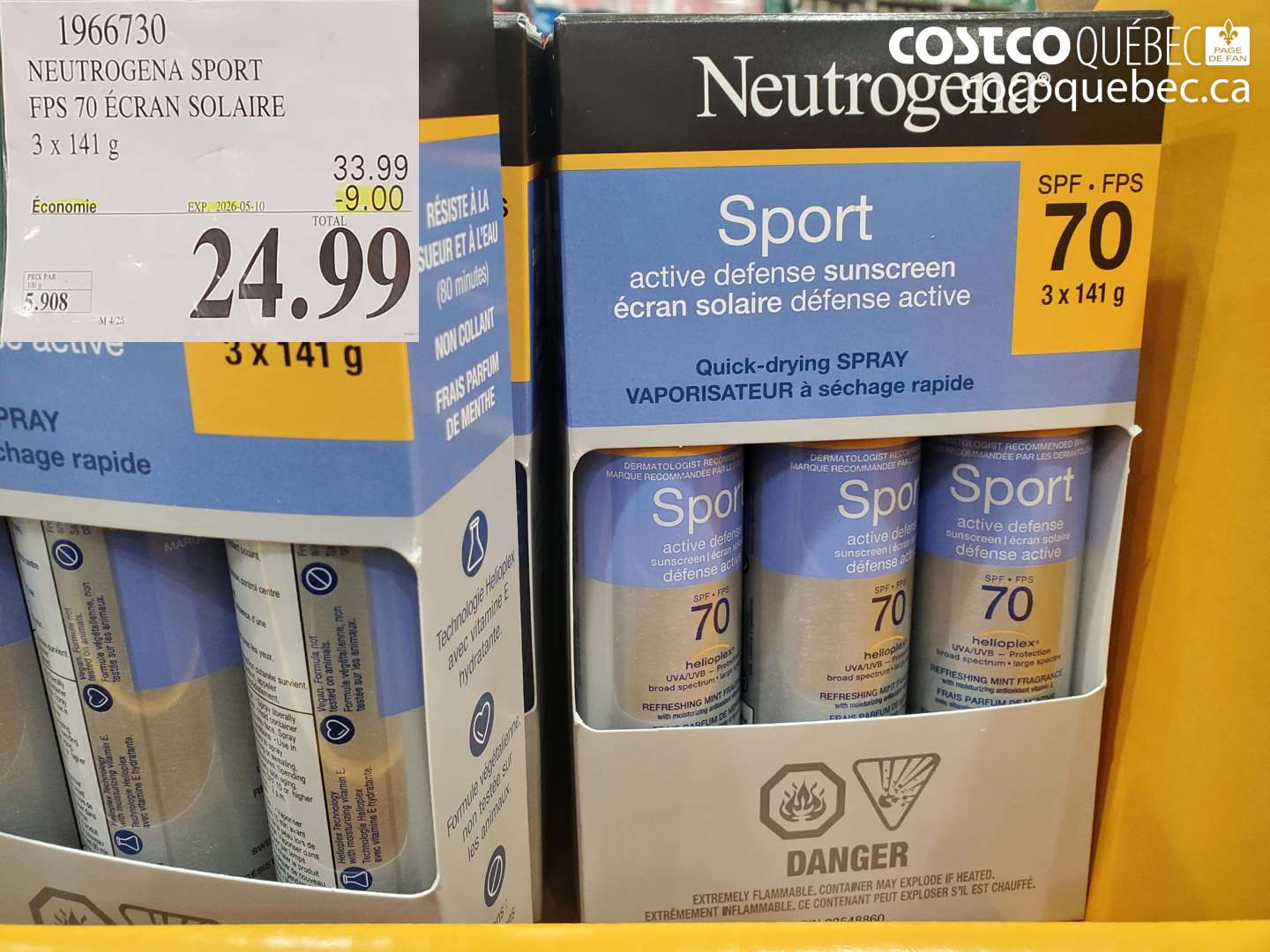 1966730 NEUTROGENA SPORT FPS 70 ÉCRAN SOLAIRE ($9.00 INSTANT SAVINGS EXPIRES ON 2026-05-10) $24.99