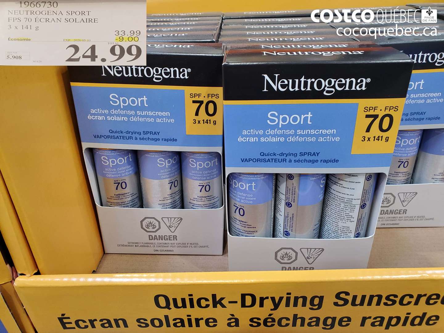1966730 NEUTROGENA SPORT FPS 70 ÉCRAN SOLAIRE 3 X 141 G ($9.00 INSTANT SAVINGS EXPIRES ON 2026-05-10) $24.99