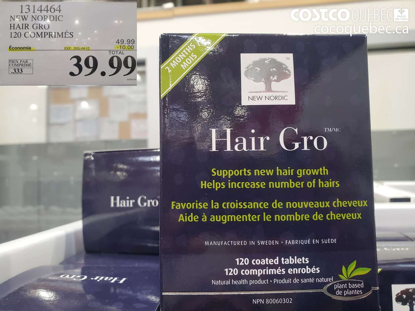 1314464 NEW NORDIC HAIR GRO 120 COMPRIMÉS ($10.00 INSTANT SAVINGS EXPIRES ON 2026-04-12) $39.99