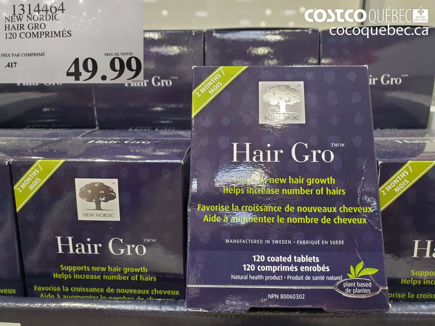 1314464 NEW NORDIC HAIR GRO 120 COMPRIMÉS $49.99