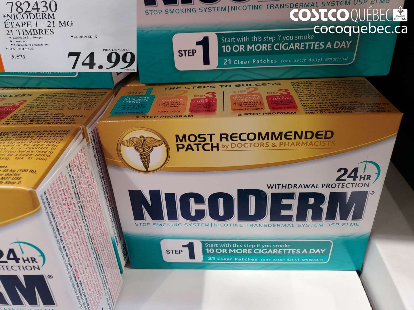 782430 NICODERM ETAPE 1-21 MG 21 TIMBRES $74.99