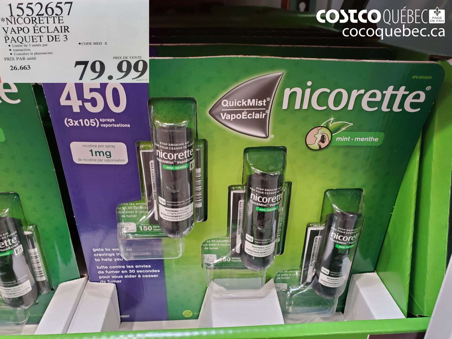 1552657 NICORETTE VAPO ÉCLAIR PAQUET DE 3 $79.99