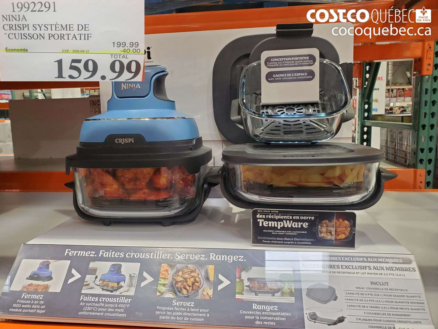 1992291 NINJA CRISPI SYSTÈME DE CUISSON PORTATIF ($40.00 INSTANT SAVINGS EXPIRES ON 2026-04-12) $159.99