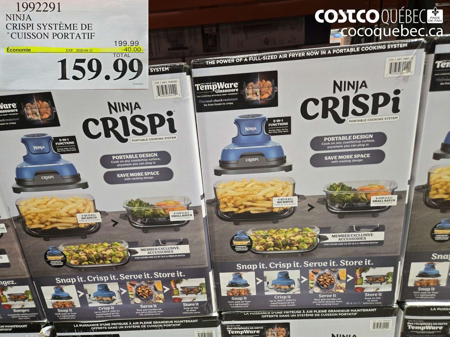1992291 NINJA CRISPI SYSTÈME DE CUISSON PORTATIF ($40.00 INSTANT SAVINGS EXPIRES ON 2026-04-12) $159.99