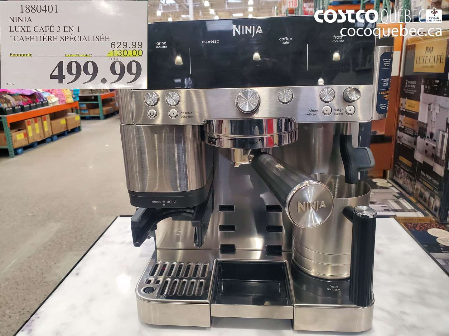 1880401 NINJA LUXE CAFE 3 EN 1 CAFETIERE SPÉCIALISÉE ($130.00 INSTANT SAVINGS EXPIRES ON 2026-04-12) $499.99