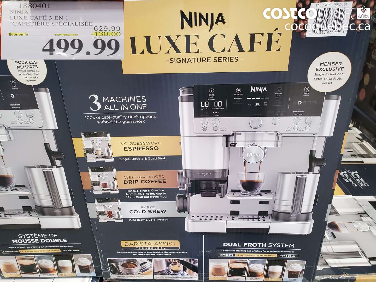1880401 NINJA LUXE CAFÉ 3 EN 1 CAFETIÈRE SPÉCIALISÉE ($130.00 INSTANT SAVINGS EXPIRES ON 2026-05-10) $499.99