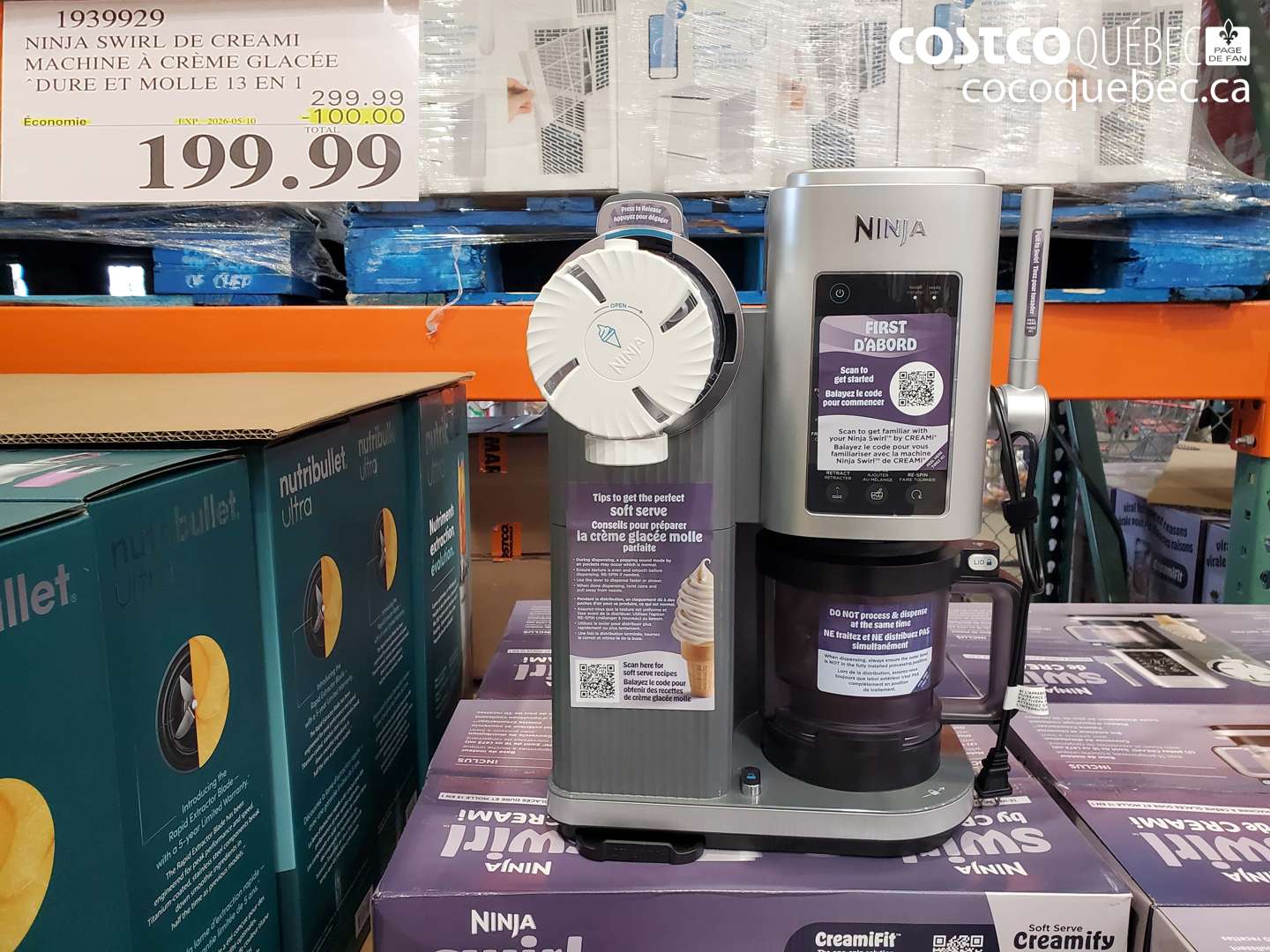 1939929 NINJA SWIRL DE CREAMI MACHINE A CREME GLACEE DURE ET MOLLE 13 EN 1 ($100.00 INSTANT SAVINGS EXPIRES ON 2026-05-10) $199.99