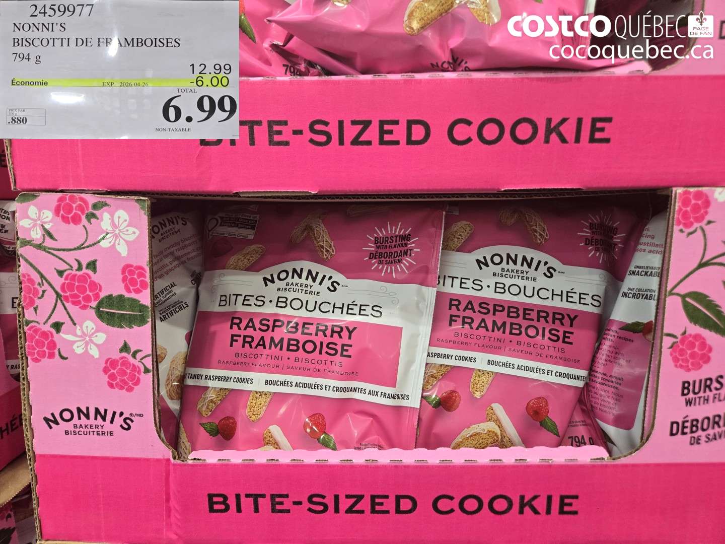24599777 NONNI'S BISCOTTI DE FRAMBOISES 794 G ($6.00 INSTANT SAVINGS EXPIRES ON 2026-04-26) $6.99