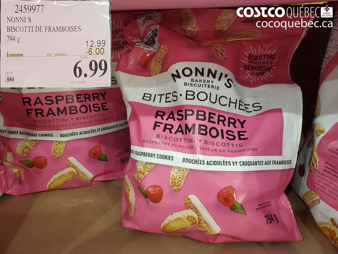 2459977 NONNI'S BISCOTTI DE FRAMBOISES 794 G ($6.00 INSTANT SAVINGS EXPIRES ON 2026-04-26) $6.99
