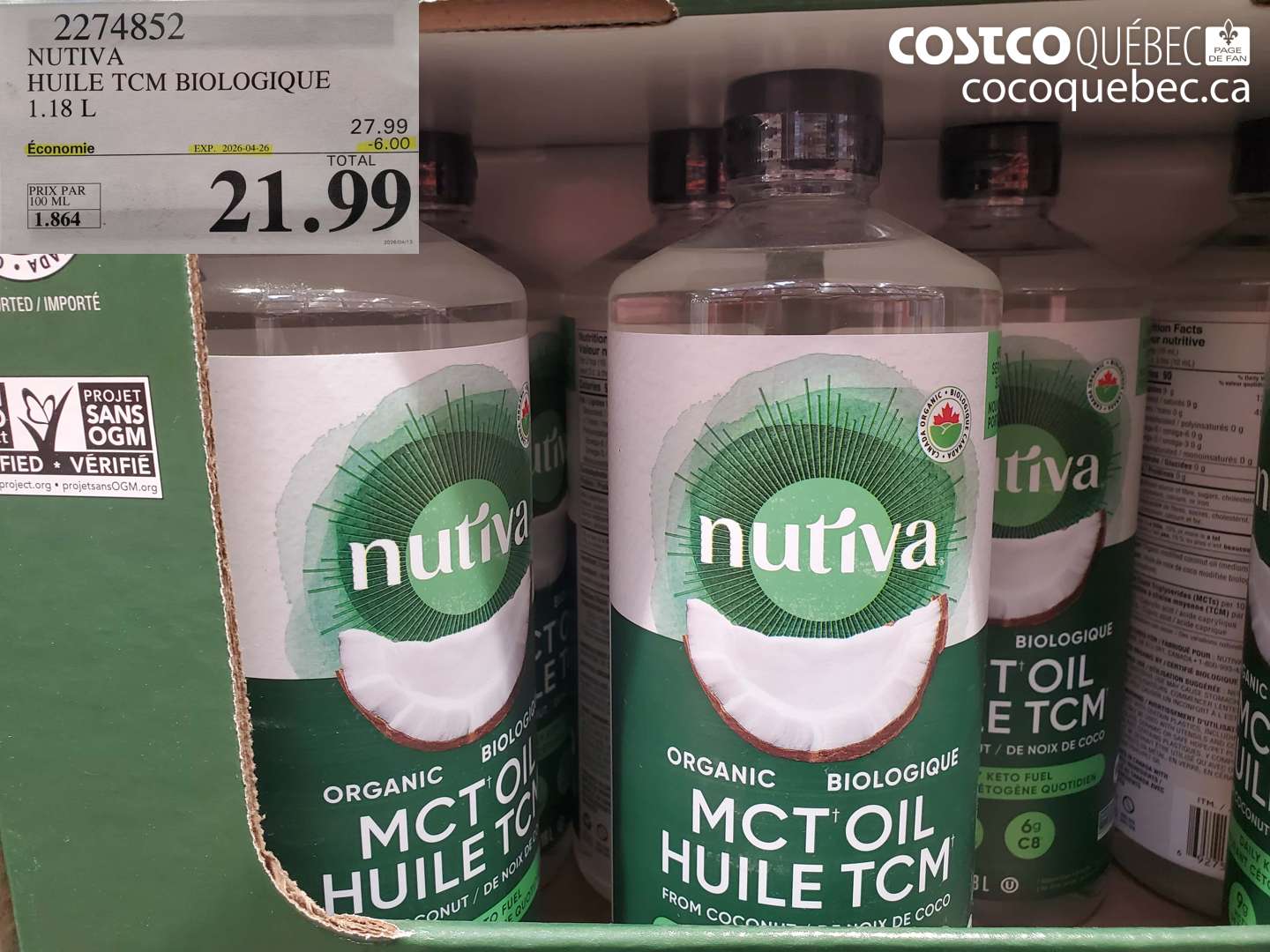 2274852 NUTIVA HUILE TCM BIOLOGIQUE 1.18 L ($6.00 INSTANT SAVINGS EXPIRES ON 2026-04-26) $21.99