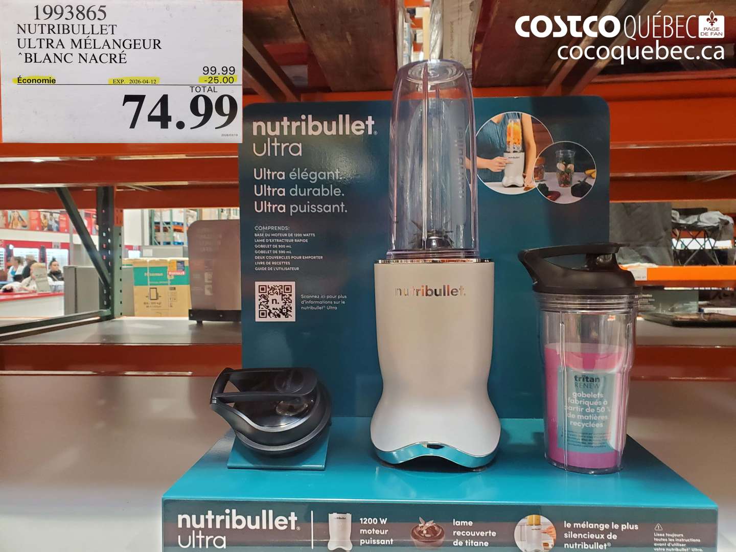 1993865 NUTRIBULLET ULTRA MÉLANGEUR BLANC NACRÉ ($25.00 INSTANT SAVINGS EXPIRES ON 2026-04-12) $74.99