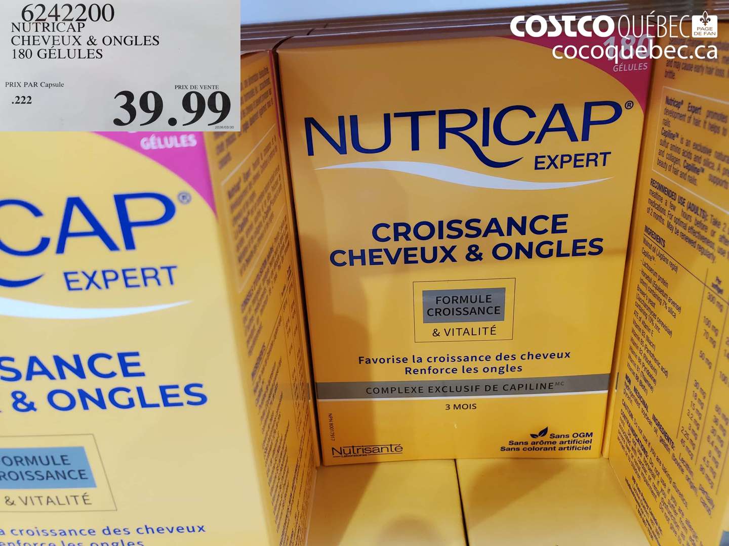 6242200 NUTRICAP CHEVEUX & ONGLES 180 GELULES $39.99