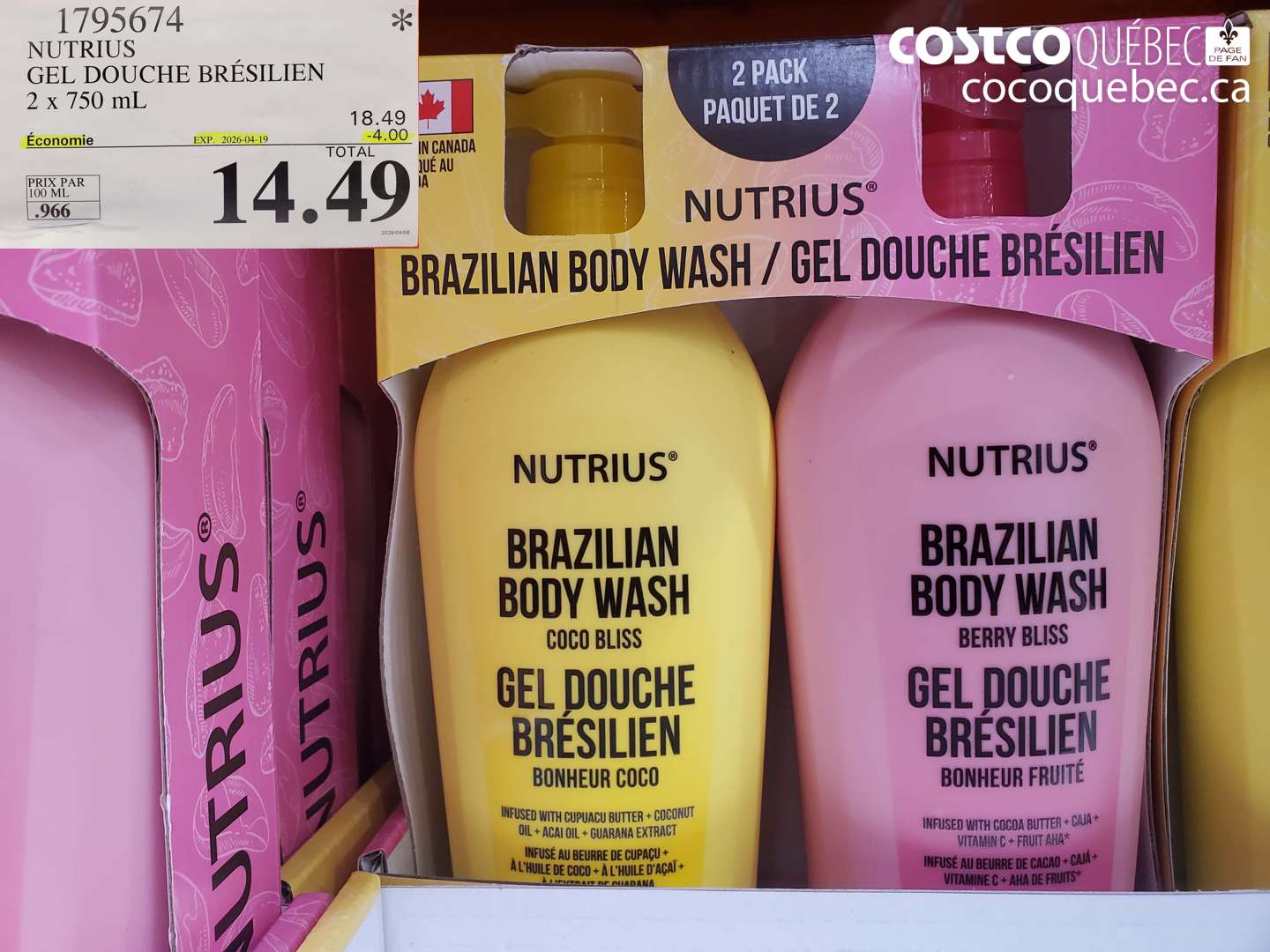 1795674 NUTRIUS GEL DOUCHE BRÉSILIEN 2 X 750 ML ($4.00 INSTANT SAVINGS EXPIRES ON 2026-04-19) $14.49