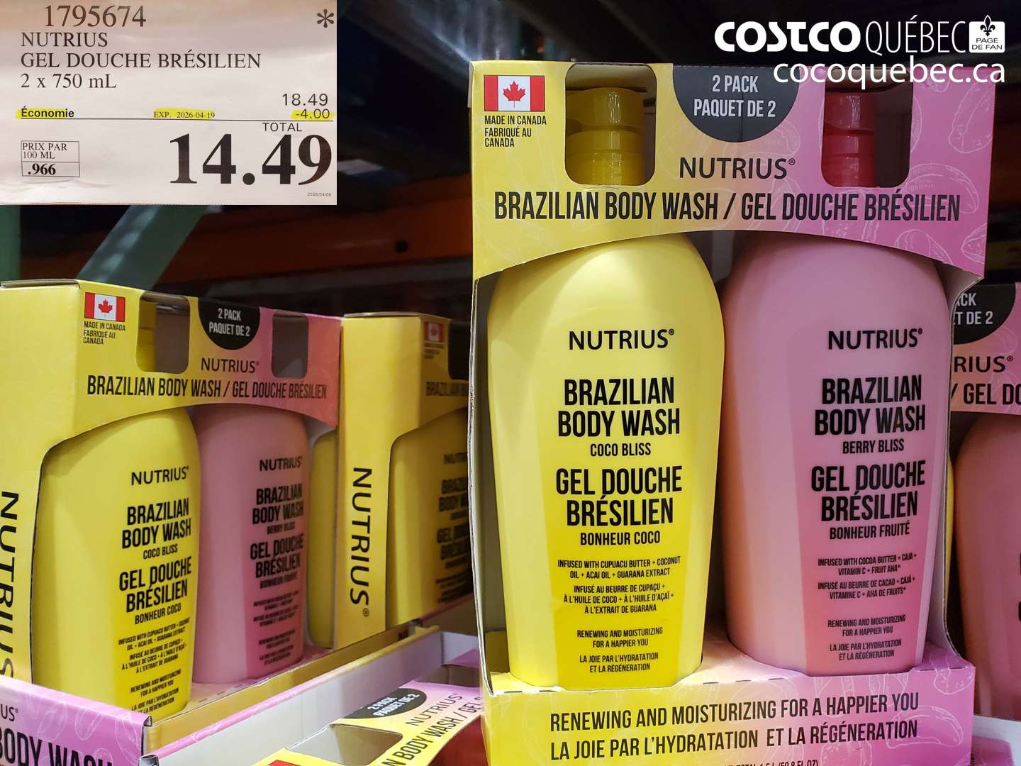 1795674 NUTRIUS GEL DOUCHE BRÉSILIEN 2 X 750 ML ($4.00 INSTANT SAVINGS EXPIRES ON 2026-04-19) $14.49