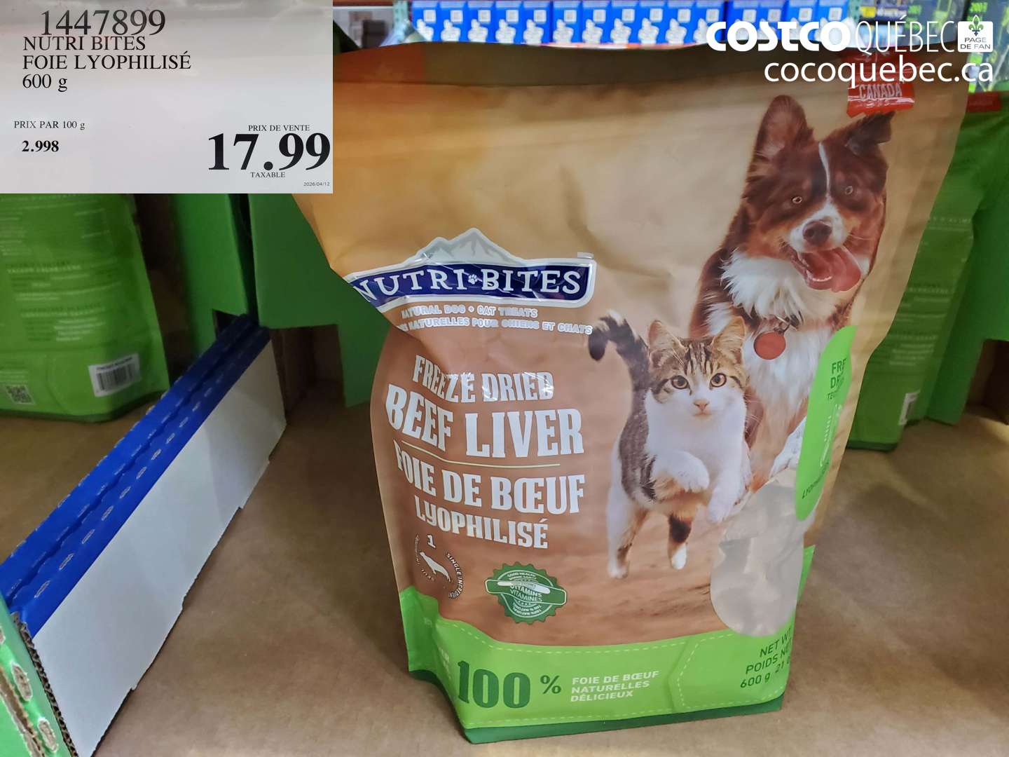 1447899 NUTRI BITES FOIE LYOPHILISÉ 600 G $17.99