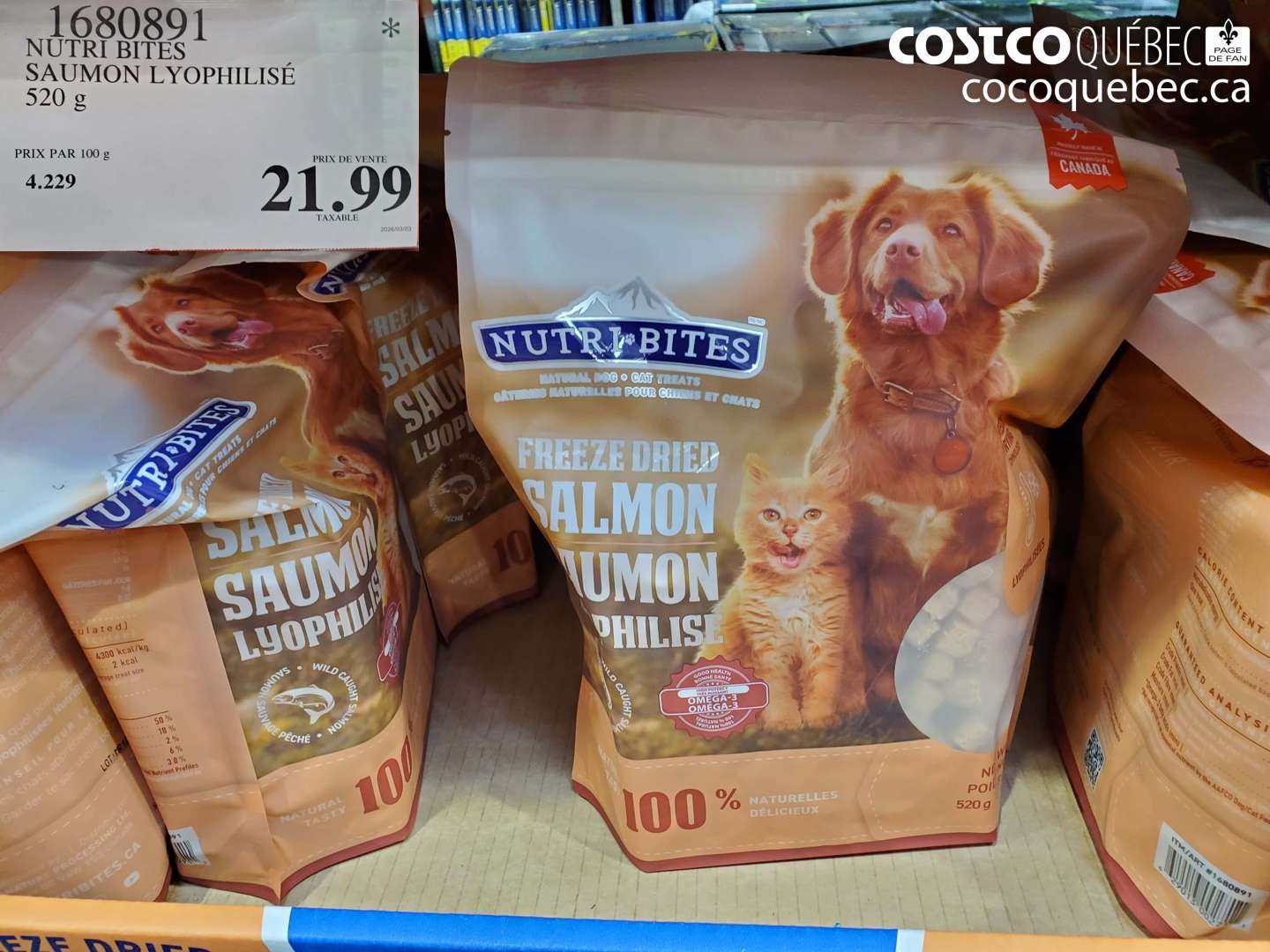 1680891 NUTRI BITES SAUMON LYOPHILISÉ 520 G $21.99