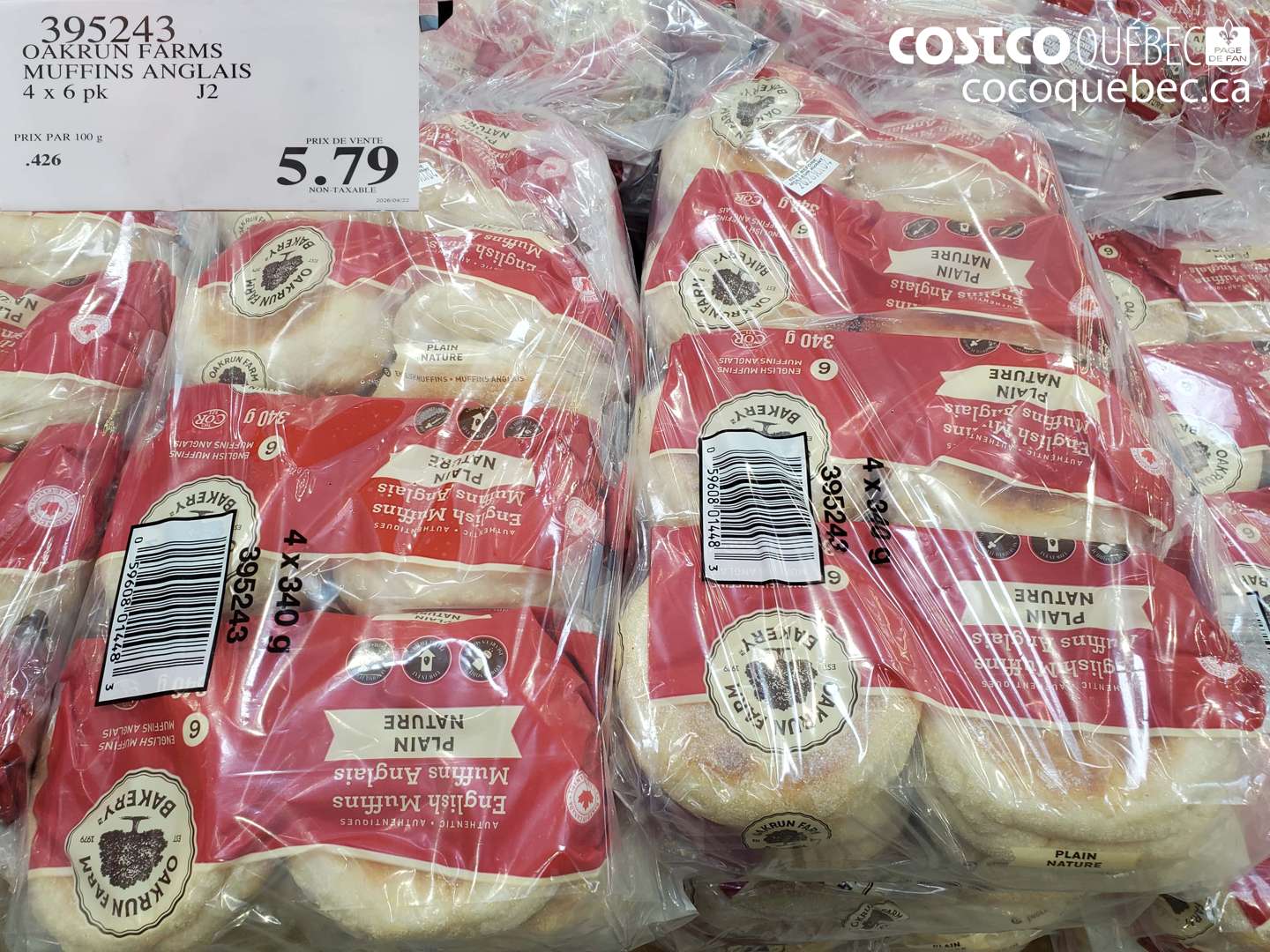 395243 OAKRUN FARMS MUFFINS ANGLAIS 4 X 6 PK $5.79