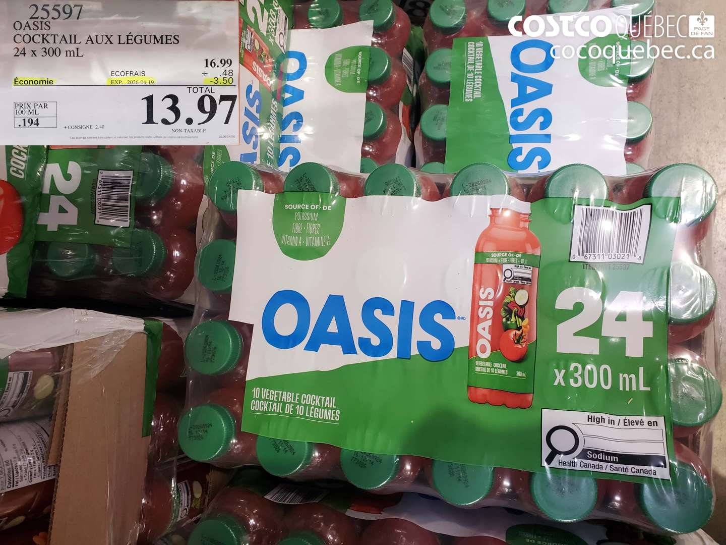 25597 OASIS COCKTAIL AUX LÉGUMES 24 X 300 ML ($3.50 INSTANT SAVINGS EXPIRES ON 2026-04-19) $13.97