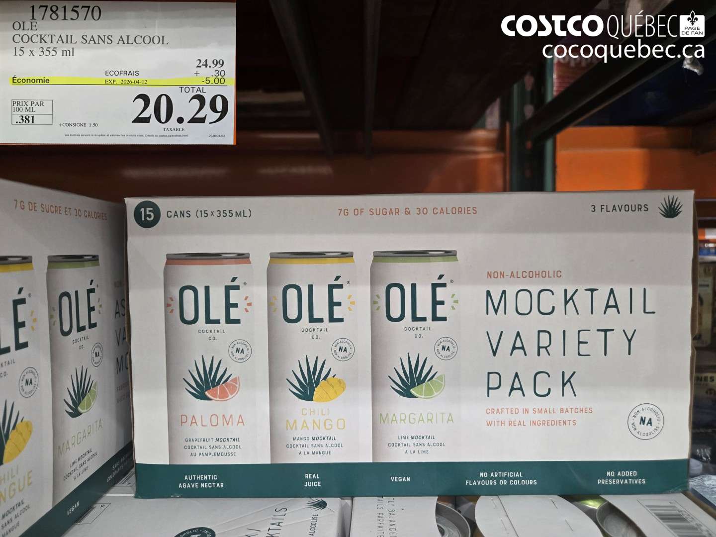 1781570 OLE COCKTAIL SANS ALCOOL 15 X 355 ML ($5.00 INSTANT SAVINGS EXPIRES ON 2026-04-12) $20.29