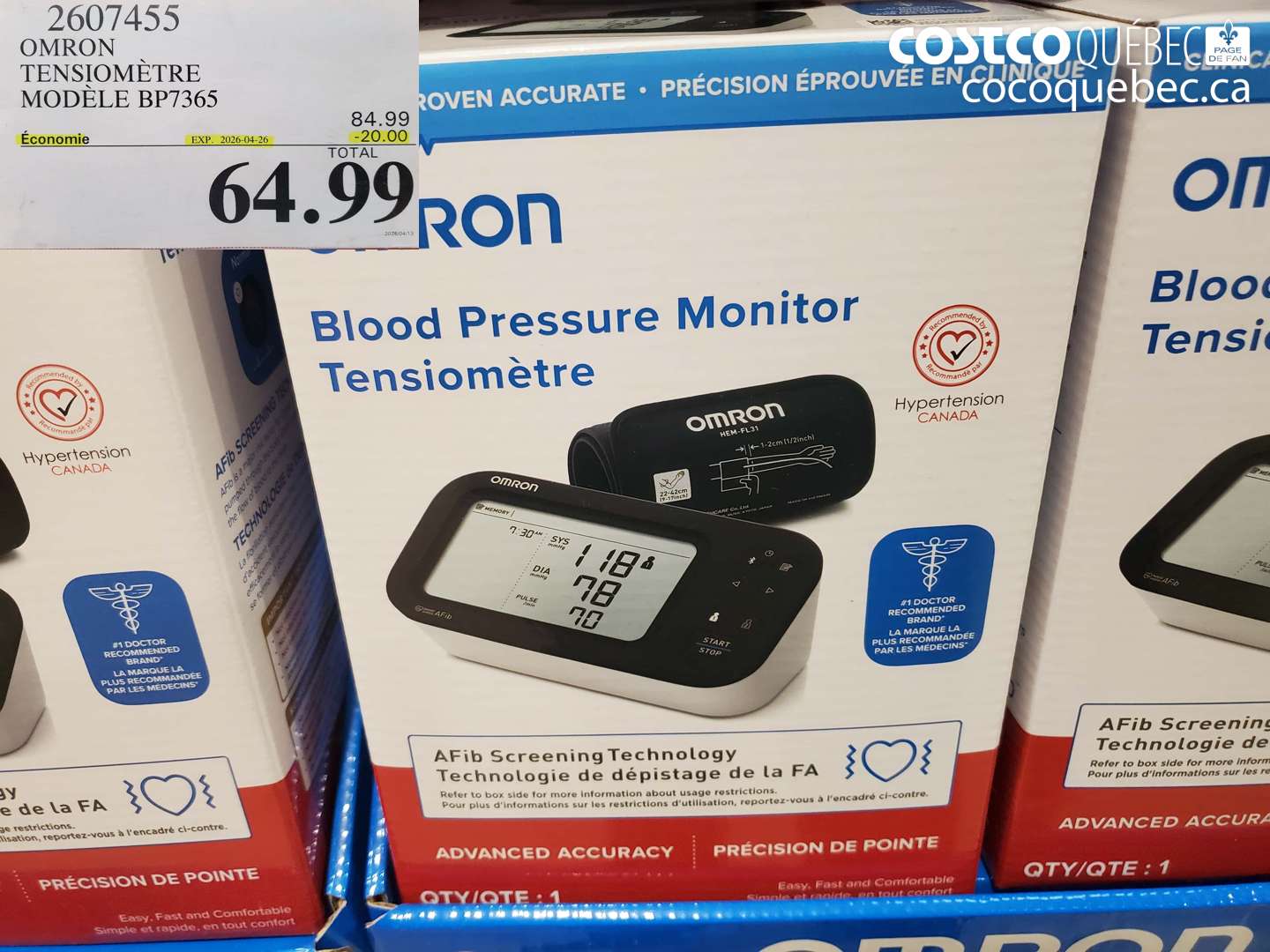 2607455 OMRON TENSIOMÈTRE MODÈLE BP7365 ($20.00 INSTANT SAVINGS EXPIRES ON 2026-04-26) $64.99