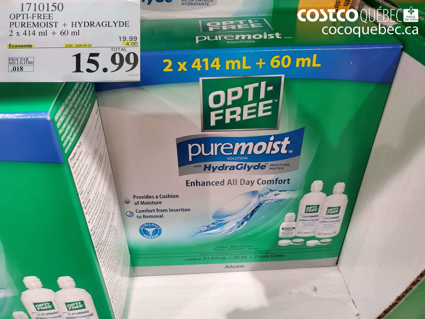 1710150 OPTI-FREE PUREMOIST + HYDRAGLYDE 2 X 414 ML + 60 ML ($4.00 INSTANT SAVINGS EXPIRES ON 2026-04-26) $15.99