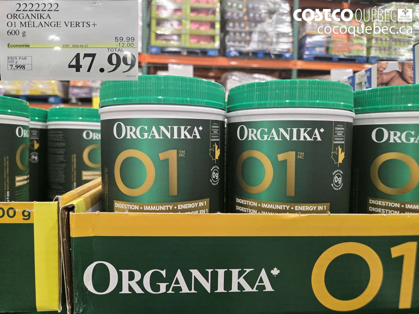 2222222 ORGANIKA 01 MÉLANGE VERTS+ 600 g ($12.00 INSTANT SAVINGS EXPIRES ON 2026-04-12) $47.99