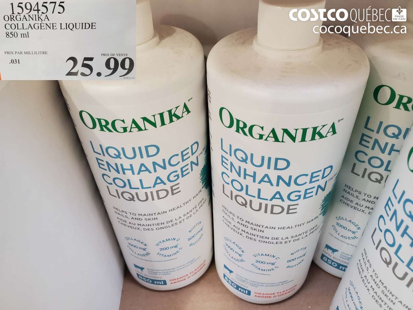1594575 ORGANIKA COLLAGENE LIQUIDE 850 ML $25.99