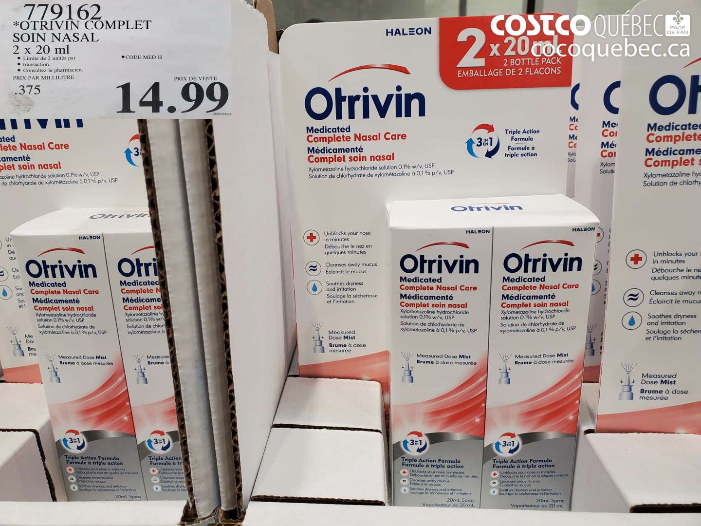 779162 OTRIVIN COMPLET SOIN NASAL 2 X 20 ML $14.99
