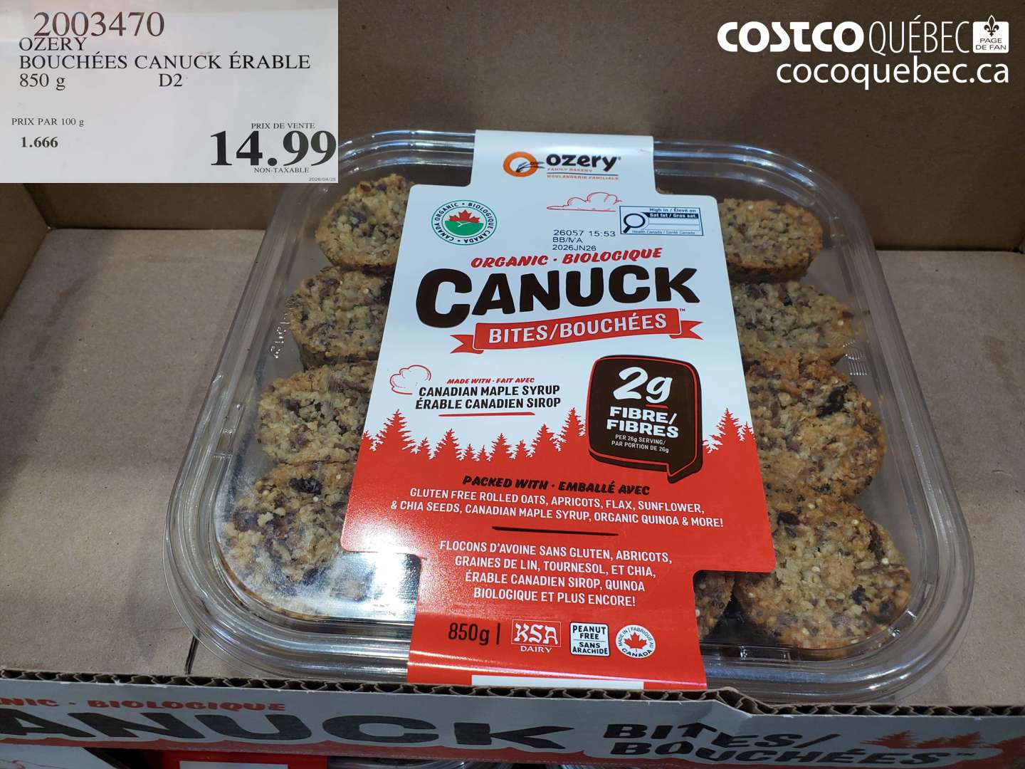 2003470 OZERY BOUCHÉES CANUCK ÉRABLE 850 G $14.99