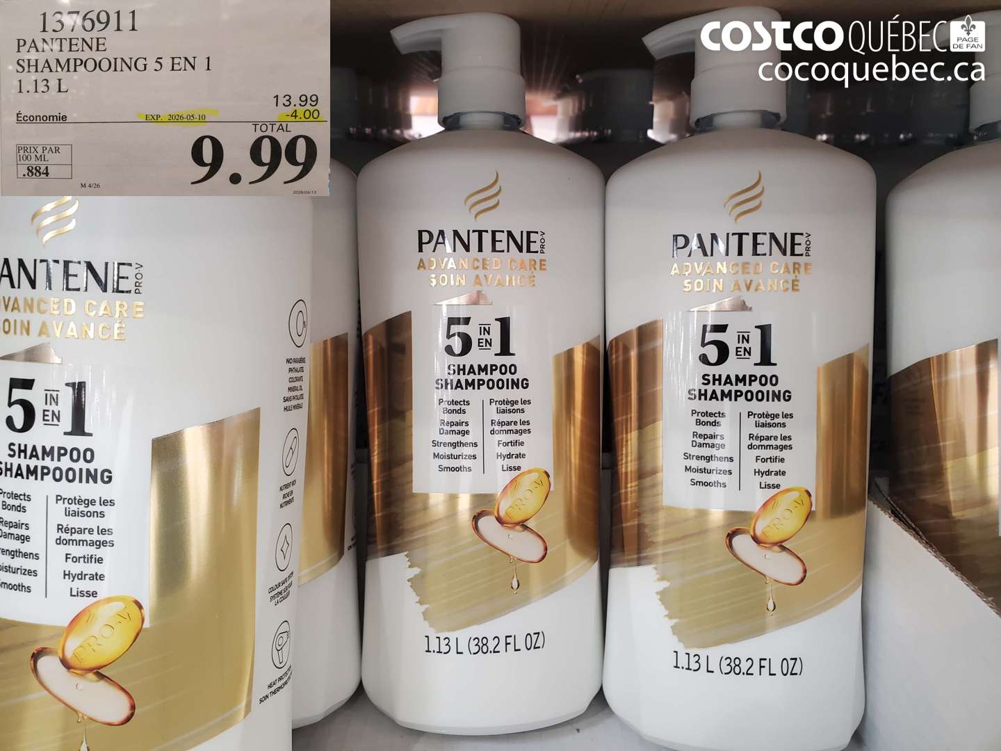 1376911 PANTENE SHAMPOOING 5 EN 1 1.13 L ($4.00 INSTANT SAVINGS EXPIRES ON 2026-05-10) $9.99