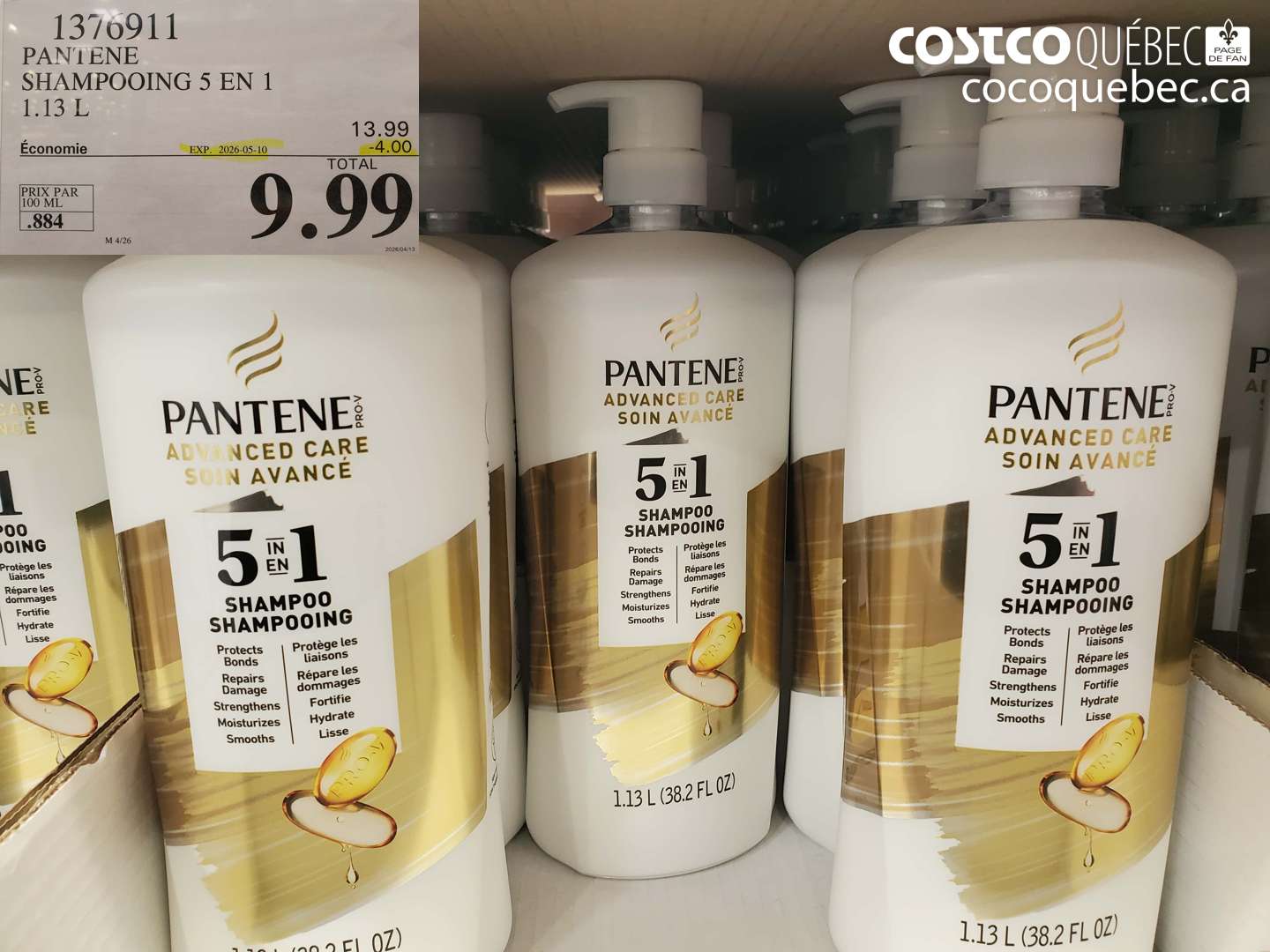 1376911 PANTENE SHAMPOOING 5 EN 1 1.13 L ($4.00 INSTANT SAVINGS EXPIRES ON 2026-05-10) $9.99