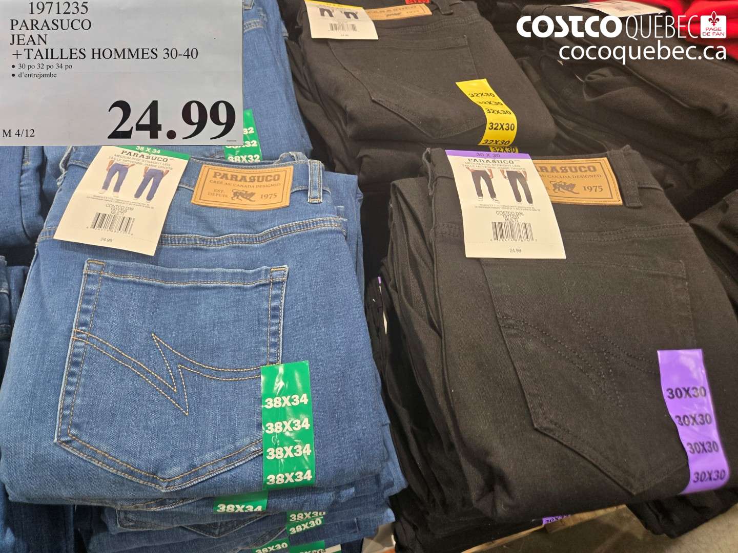 1971235 PARASUCO JEAN + TAILLES HOMMES 30-40 $24.99