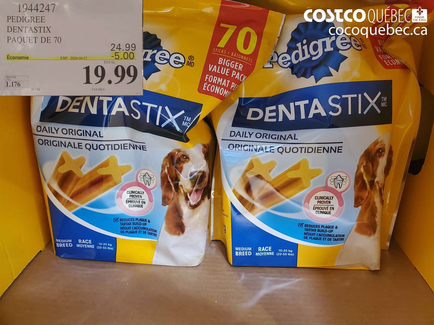 1944247 PEDIGREE DENTASTIX PAQUET DE 70 ($5.00 INSTANT SAVINGS EXPIRES ON 2026-04-12) $19.99