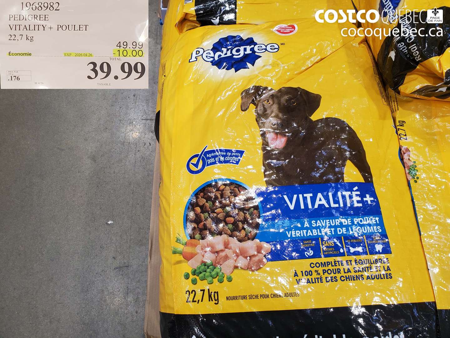 1968982 PEDIGREE VITALITY + POULET 22,7 KG ($10.00 INSTANT SAVINGS EXPIRES ON 2026-04-26) $39.99