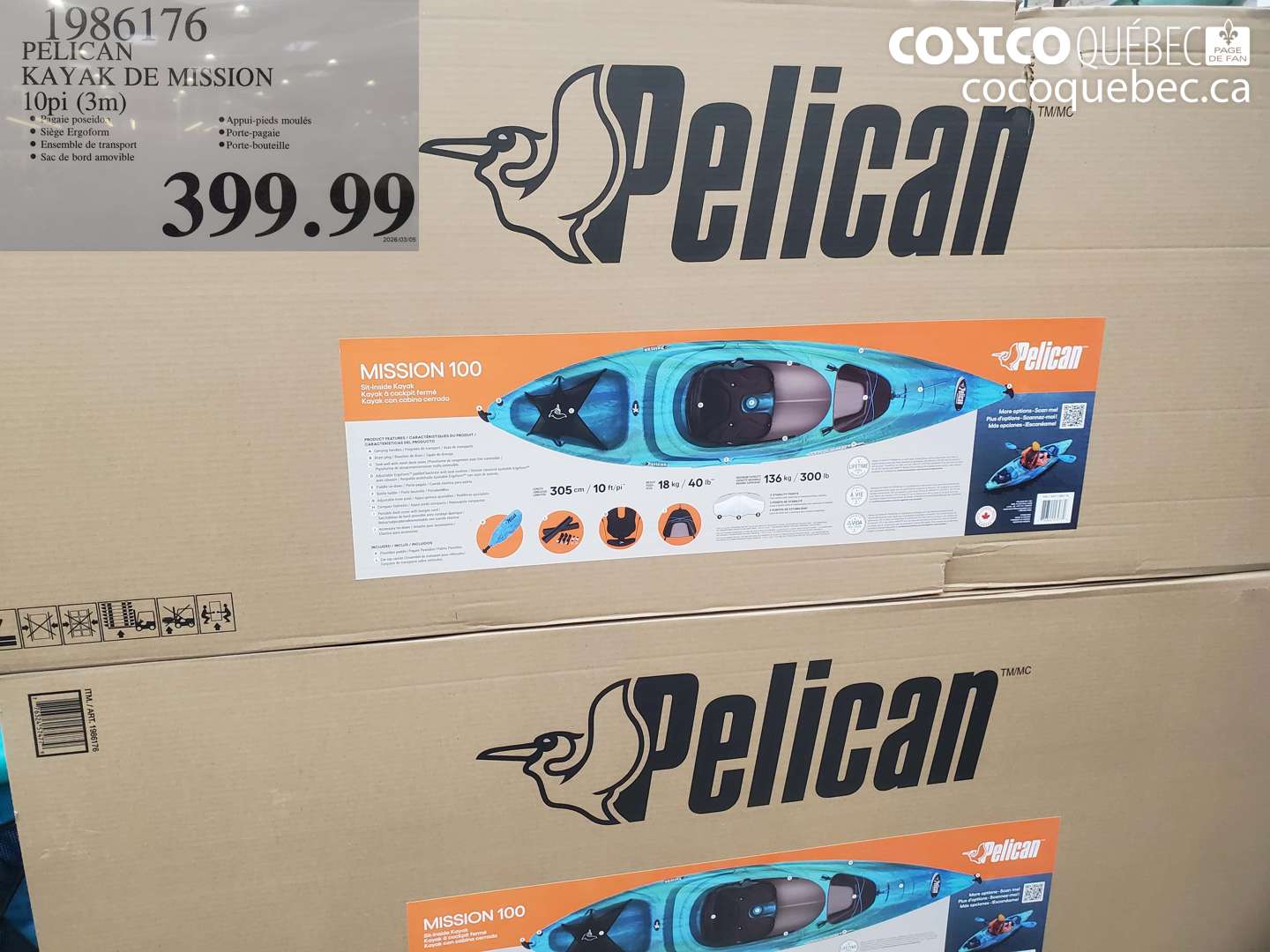 1986176 PELICAN KAYAK DE MISSION 10PI (3M) $399.99