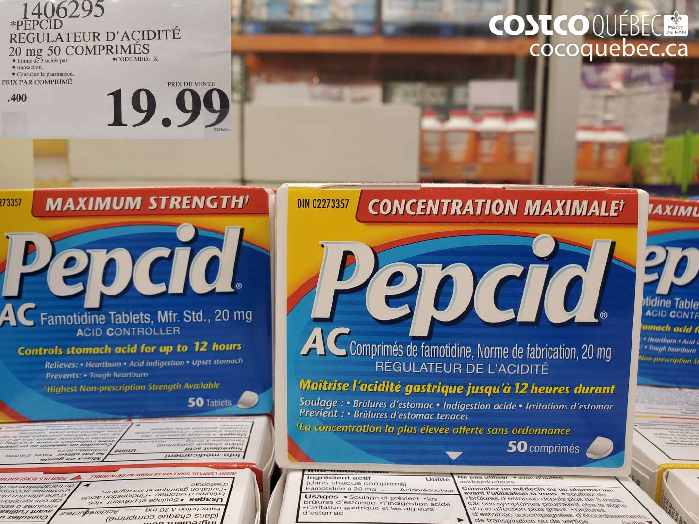 1406295 PEPCID REGULATEUR D'ACIDITÉ 20 MG 50 COMPRIMÉS $19.99