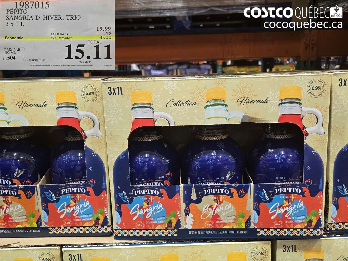 1987015 PÉPITO SANGRIA D'HIVER, TRIO 3 X 1 L ($5.00 INSTANT SAVINGS EXPIRES ON 2026-04-12) $15.11