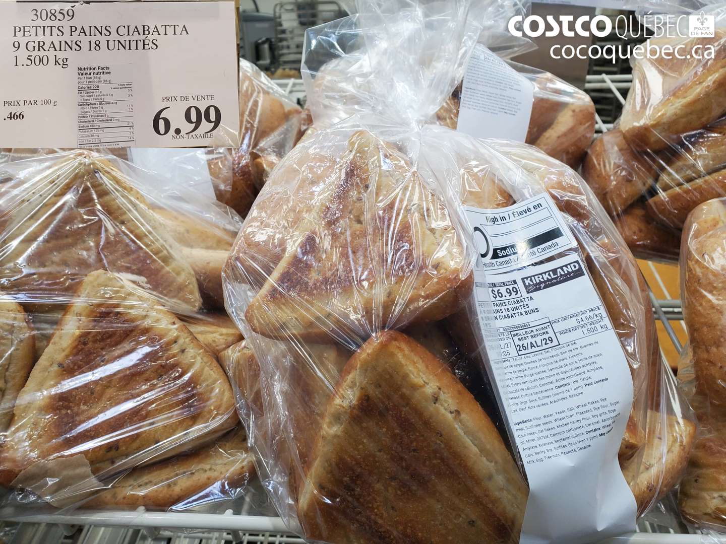 30859 PETITS PAINS CIABATTA 9 GRAINS 18 UNITÉS 1.500 KG $6.99