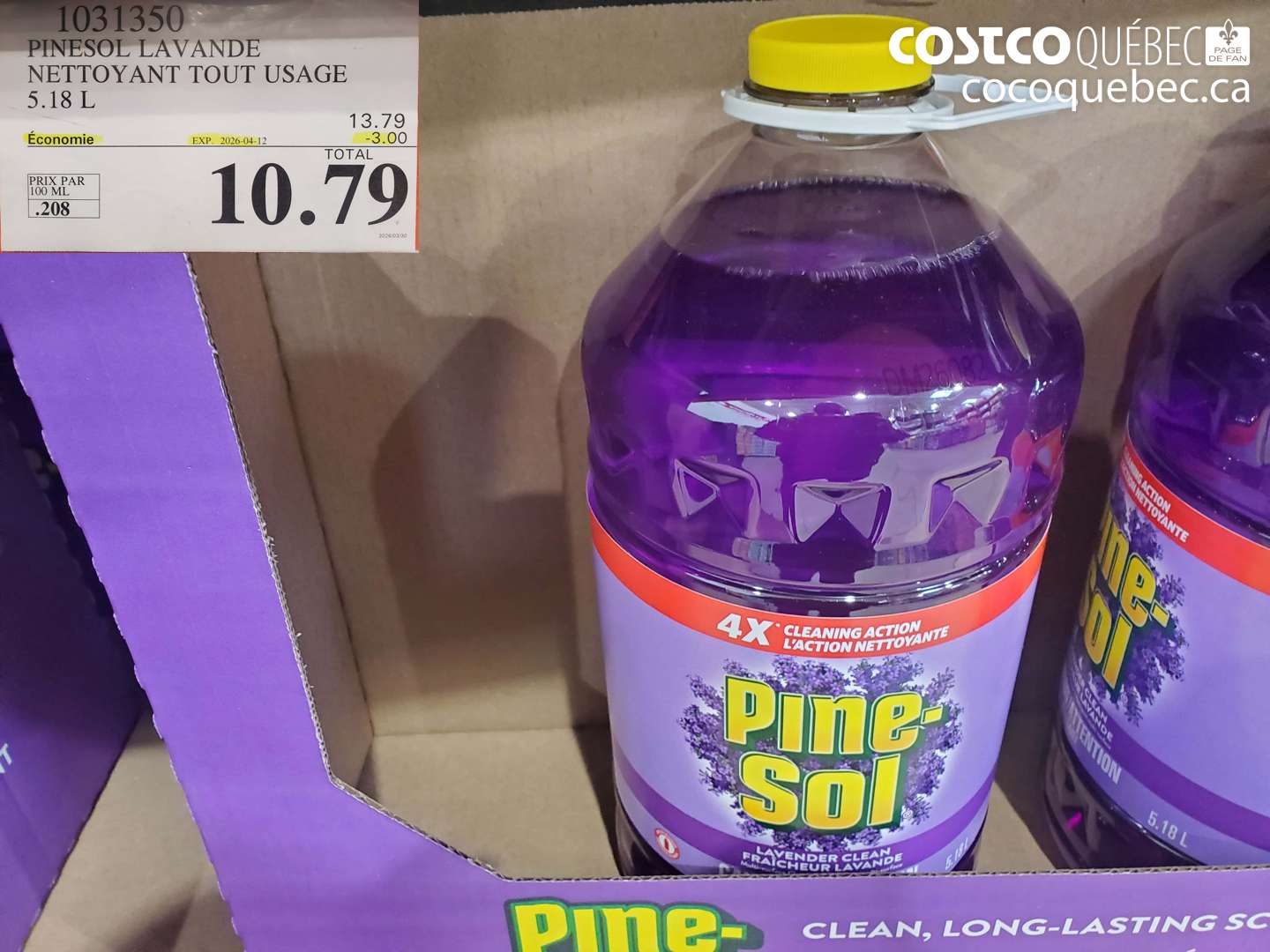 1031350 PINESOL LAVANDE NETTOYANT TOUT USAGE 5.18 L ($3.00 INSTANT SAVINGS EXPIRES ON 2026-04-12) $10.79