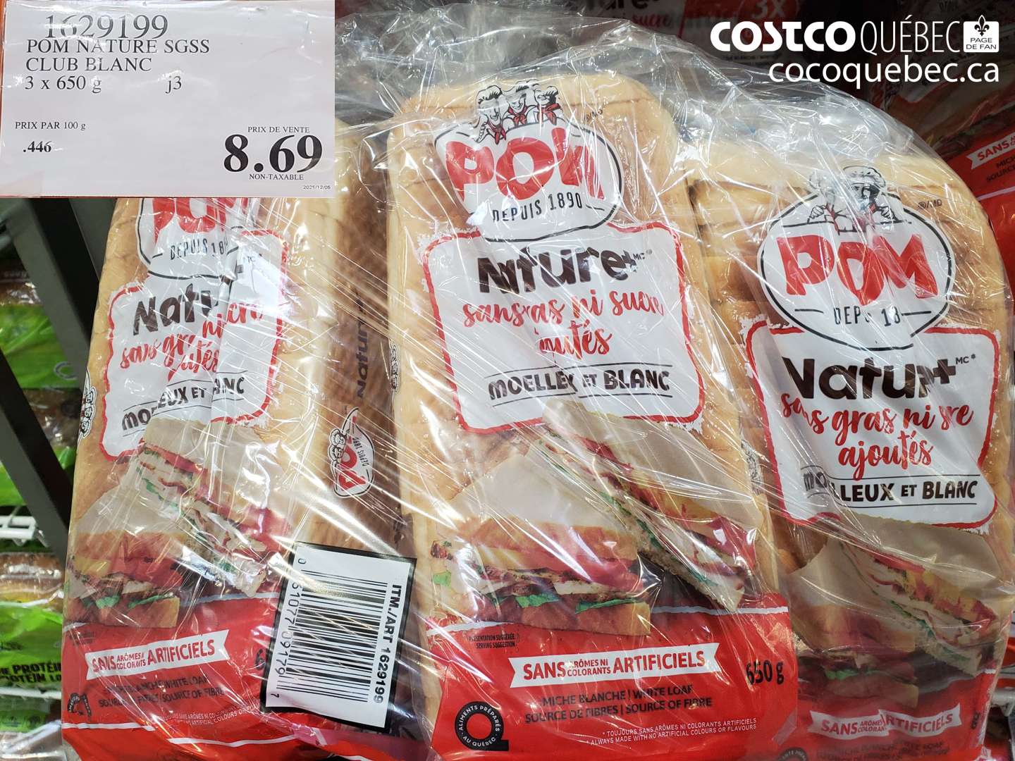 1629199 POM NATURE SGSS CLUB BLANC 3 X 650 G $8.69