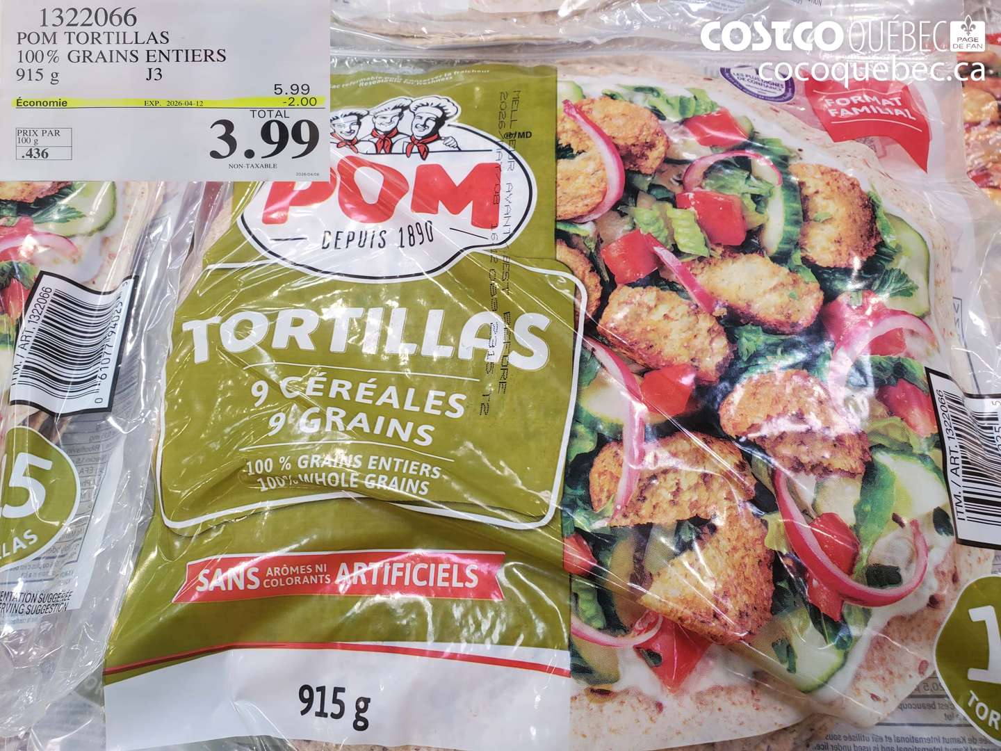 1322066 POM TORTILLAS 100% GRAINS ENTIERES ($2.00 INSTANT SAVINGS EXPIRES ON 2026-04-12) $3.99