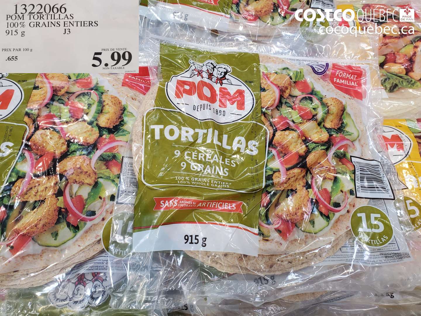 1322066 POM TORTILLAS 100% GRAINS ENTIERS 915 G $5.99