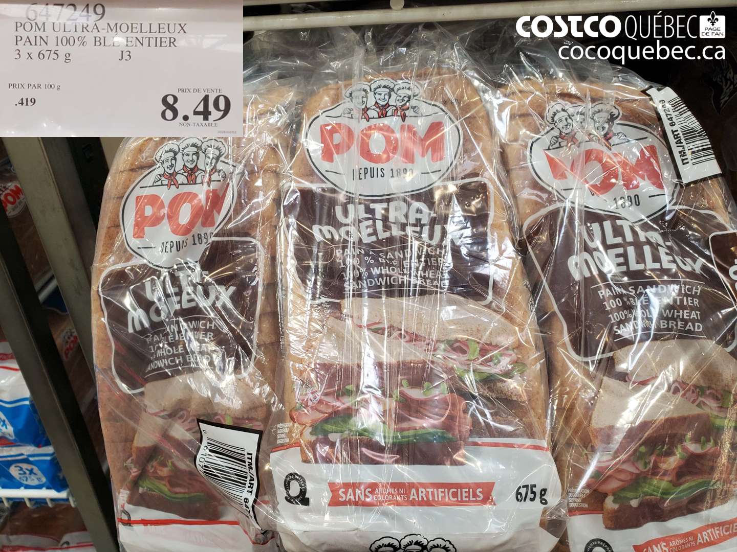 647249 POM ULTRA-MOELLEUX PAIN 100% BLE ENTIER 3 X 675 G $8.49