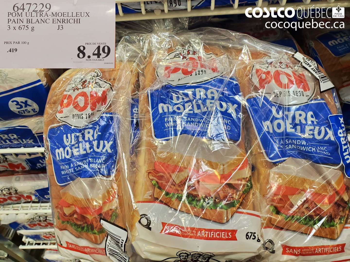 647229 POM ULTRA-MOELLEUX PAIN BLANC ENRICHI 3 X 675 G $8.49