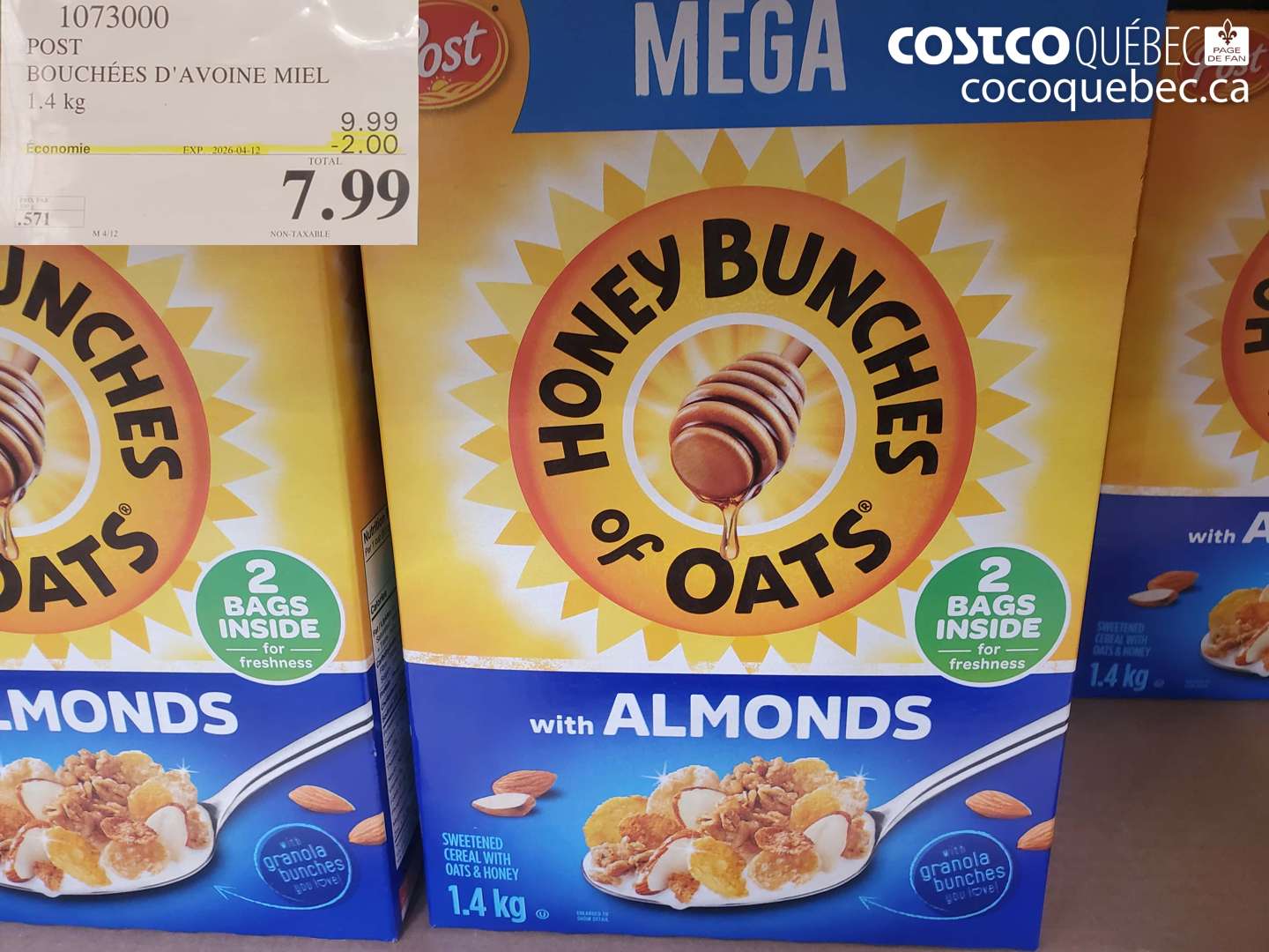 1073000 POST BOUCHÉES D'AVOINE MIEL ($2.00 INSTANT SAVINGS EXPIRES ON 2026-04-12) $7.99