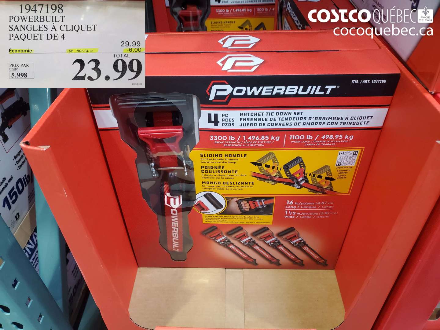 1947198 POWERBUILT SANGLES À CLIQUET PAQUET DE 4 ($6.00 INSTANT SAVINGS EXPIRES ON 2026-04-12) $23.99