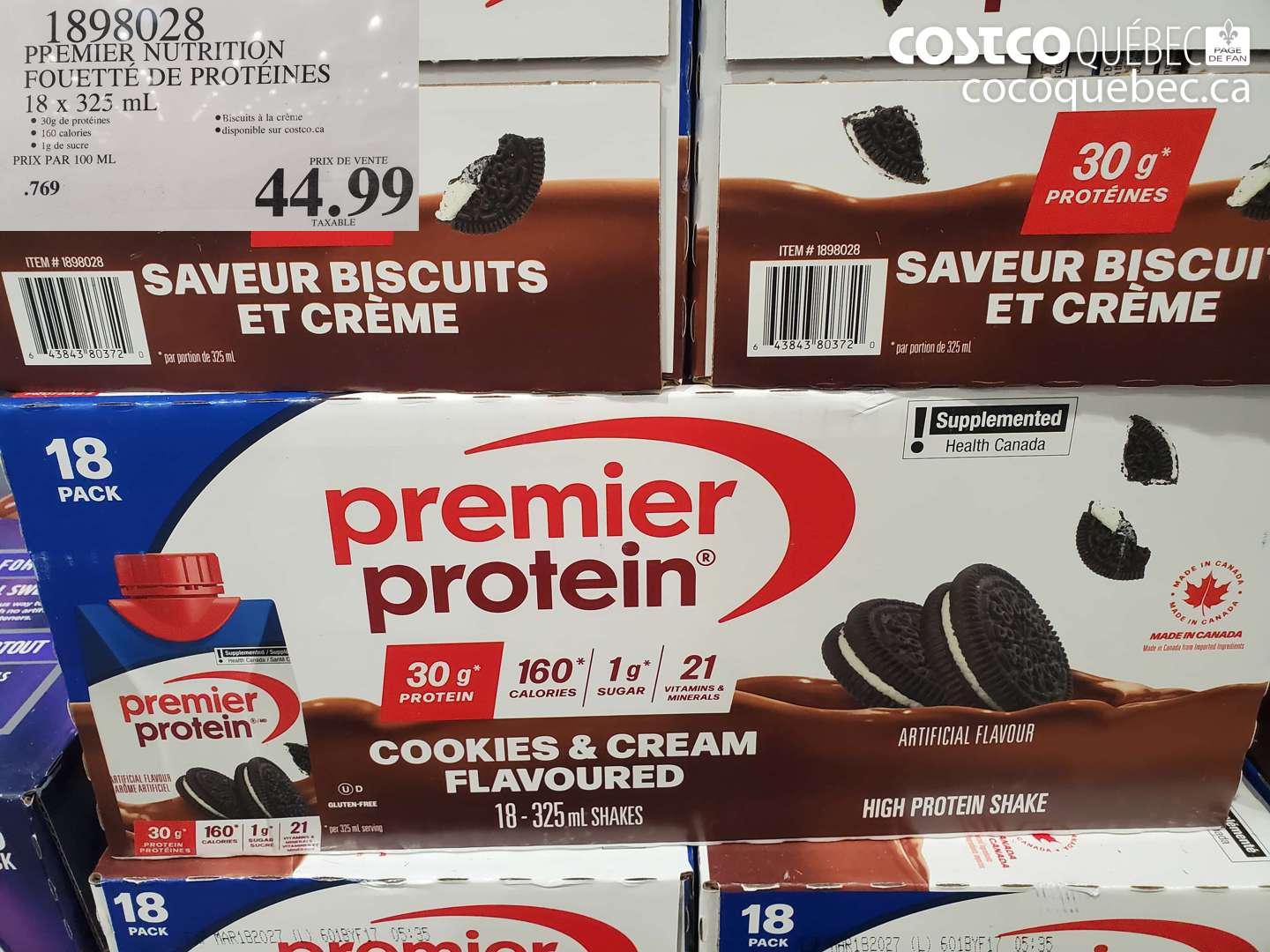 1898028 PREMIER NUTRITION FOUETTÉ DE PROTEINES 18 X 325 ML $44.99