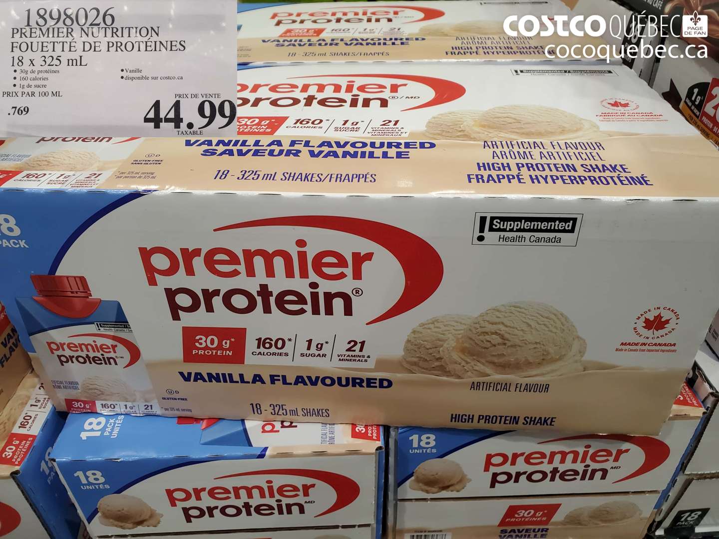 1898026 PREMIER NUTRITION FOUETTE DE PROTEINES 18 X 325 ML $44.99