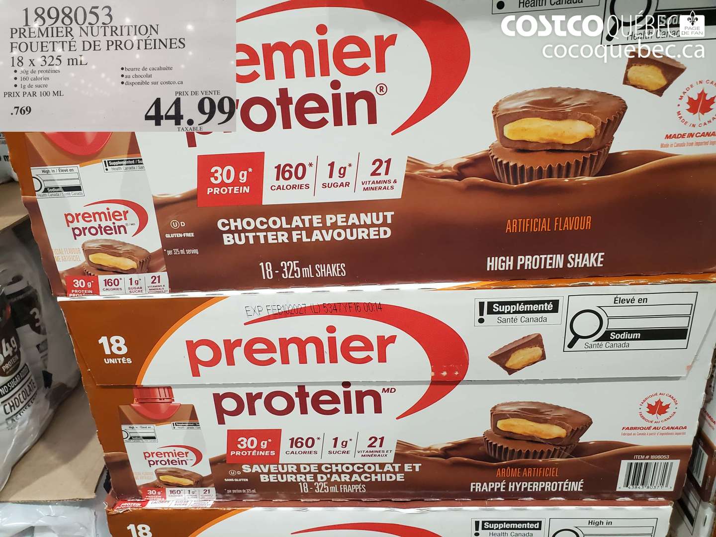 1898053 PREMIER NUTRITION FOUETTÉ DE PROTÉINES 18 X 325 ML $44.99